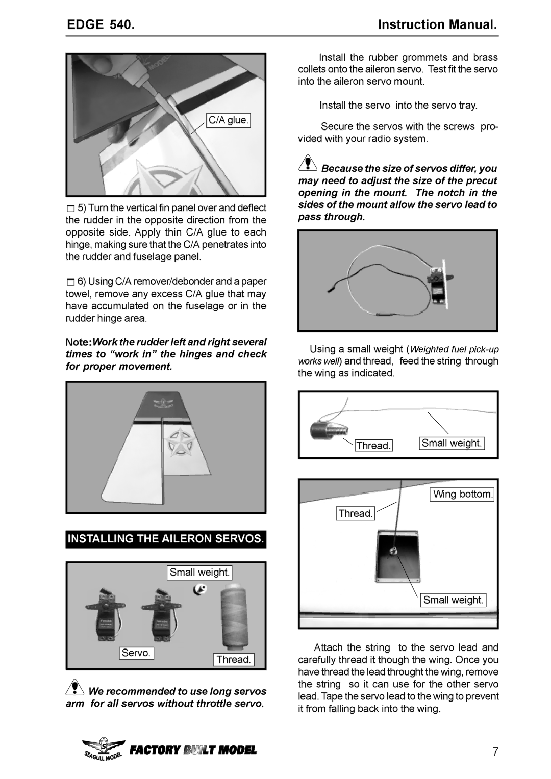 EDGE Tech Edge 540 specifications Installing the Aileron Servos 