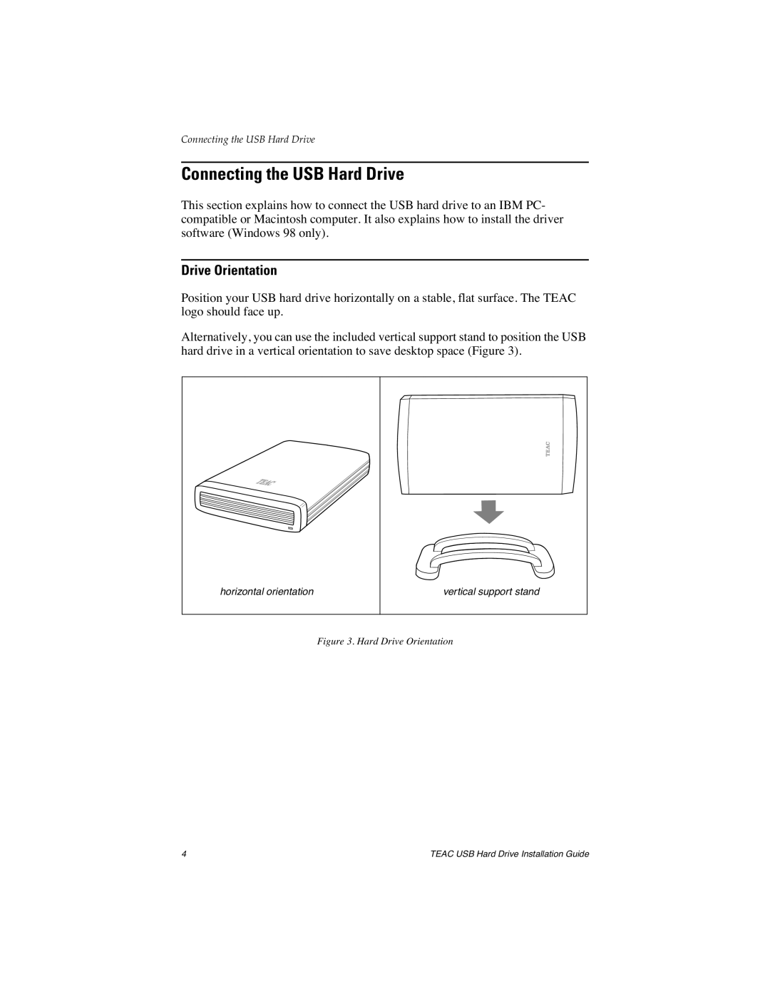 EDGE Tech HD3U-500, HD3U-40 manual Connecting the USB Hard Drive, Drive Orientation 