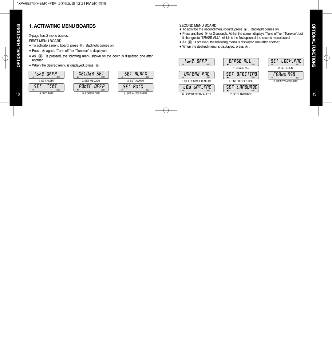 EDGE Tech X-PAGE user manual Activating Menu Boards, First Menu Board, Second Menu Board 