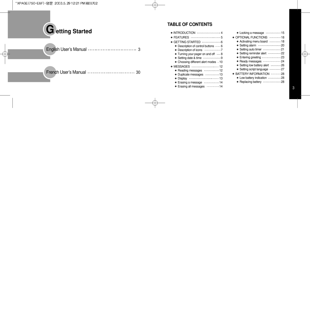 EDGE Tech X-PAGE user manual Etting Started, Table of Contents 