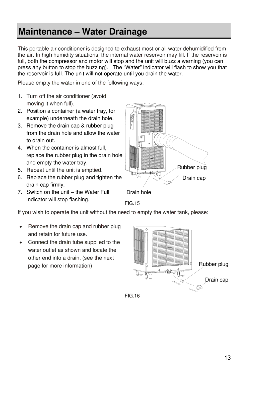 EdgeStar AP10000HW owner manual Maintenance Water Drainage, Repeat until the unit is emptied 