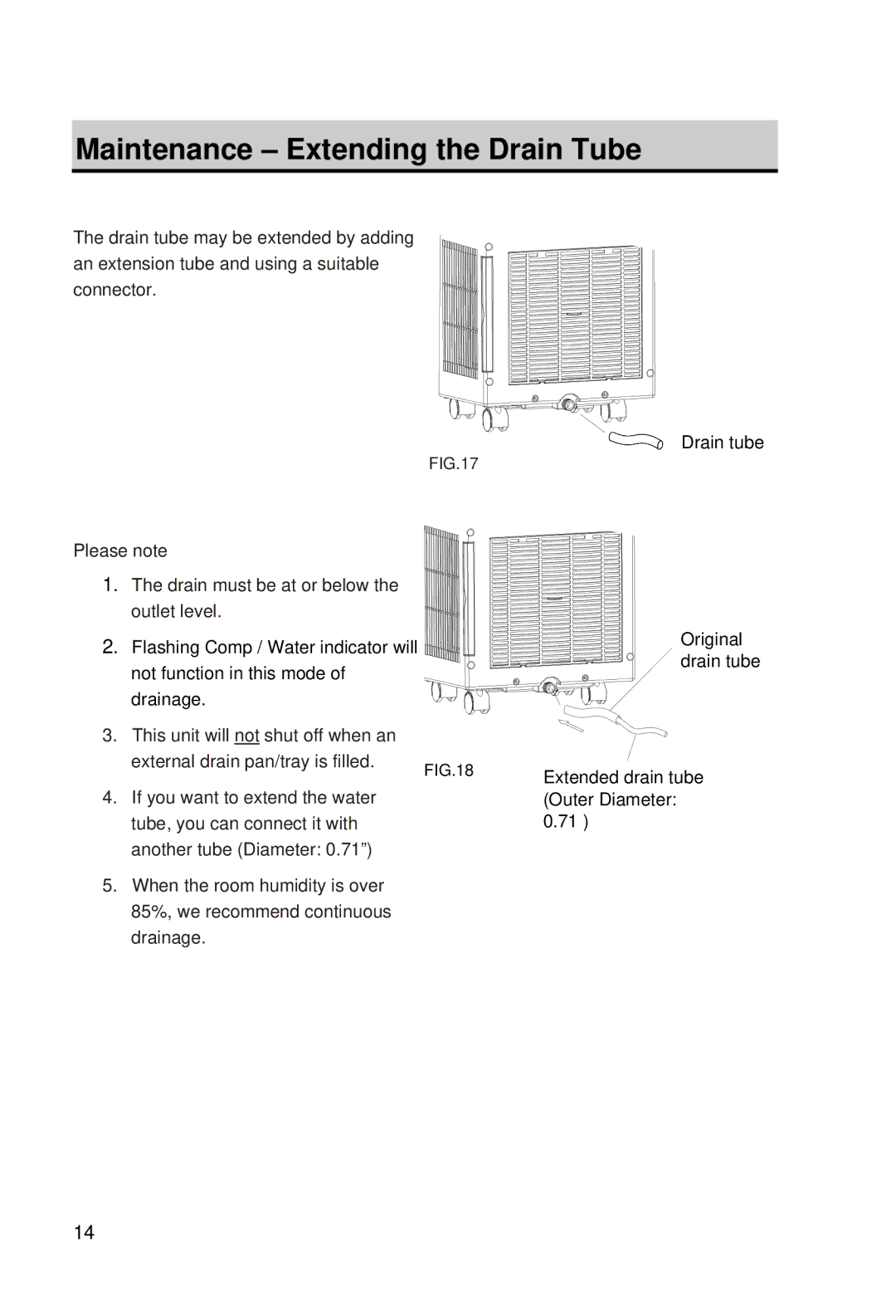 EdgeStar AP10000HW owner manual Maintenance Extending the Drain Tube 