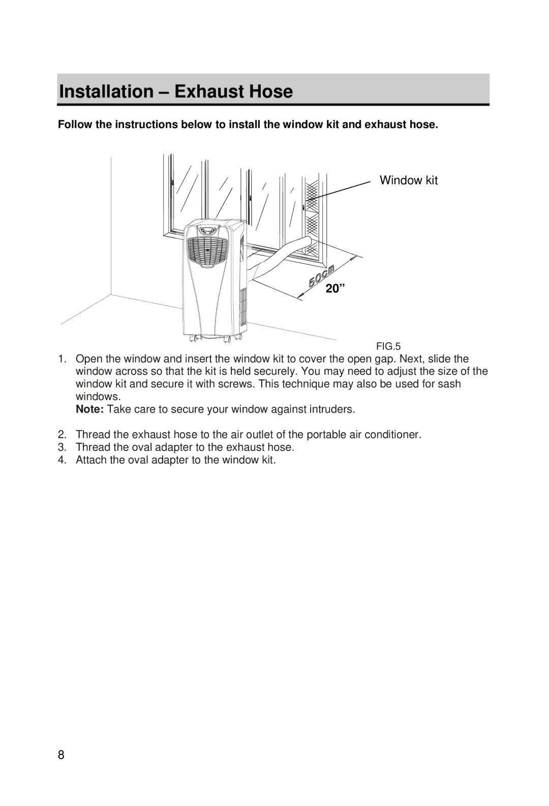 EdgeStar AP10000HW owner manual Installation Exhaust Hose, Window kit 