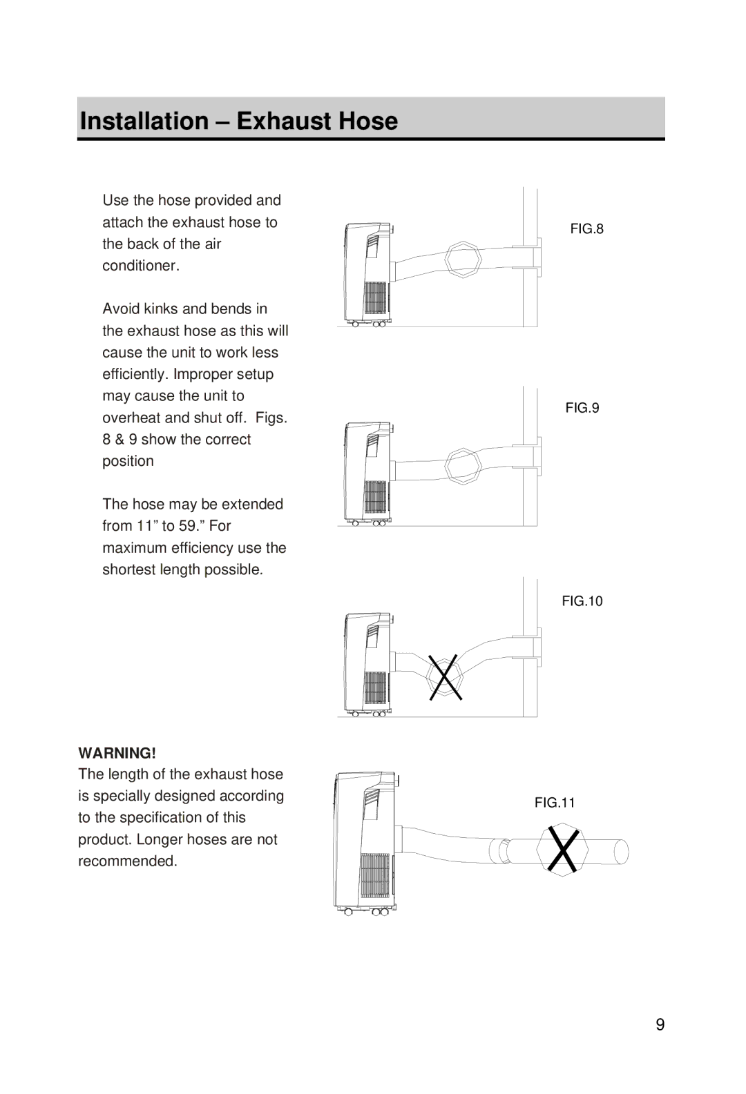 EdgeStar AP10000HW owner manual Installation Exhaust Hose 