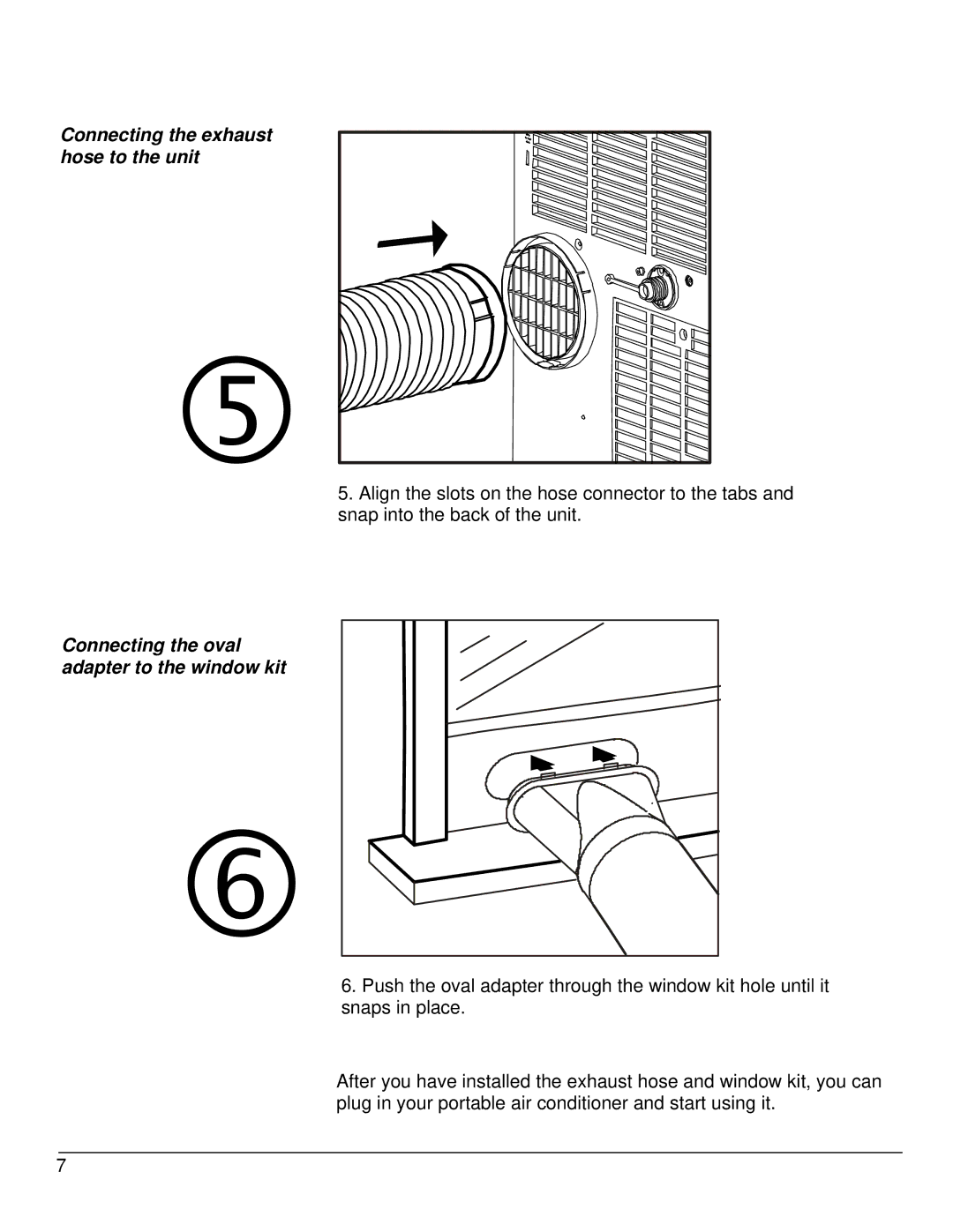 EdgeStar AP10001B owner manual Connecting the exhaust hose to the unit, Connecting the oval adapter to the window kit 