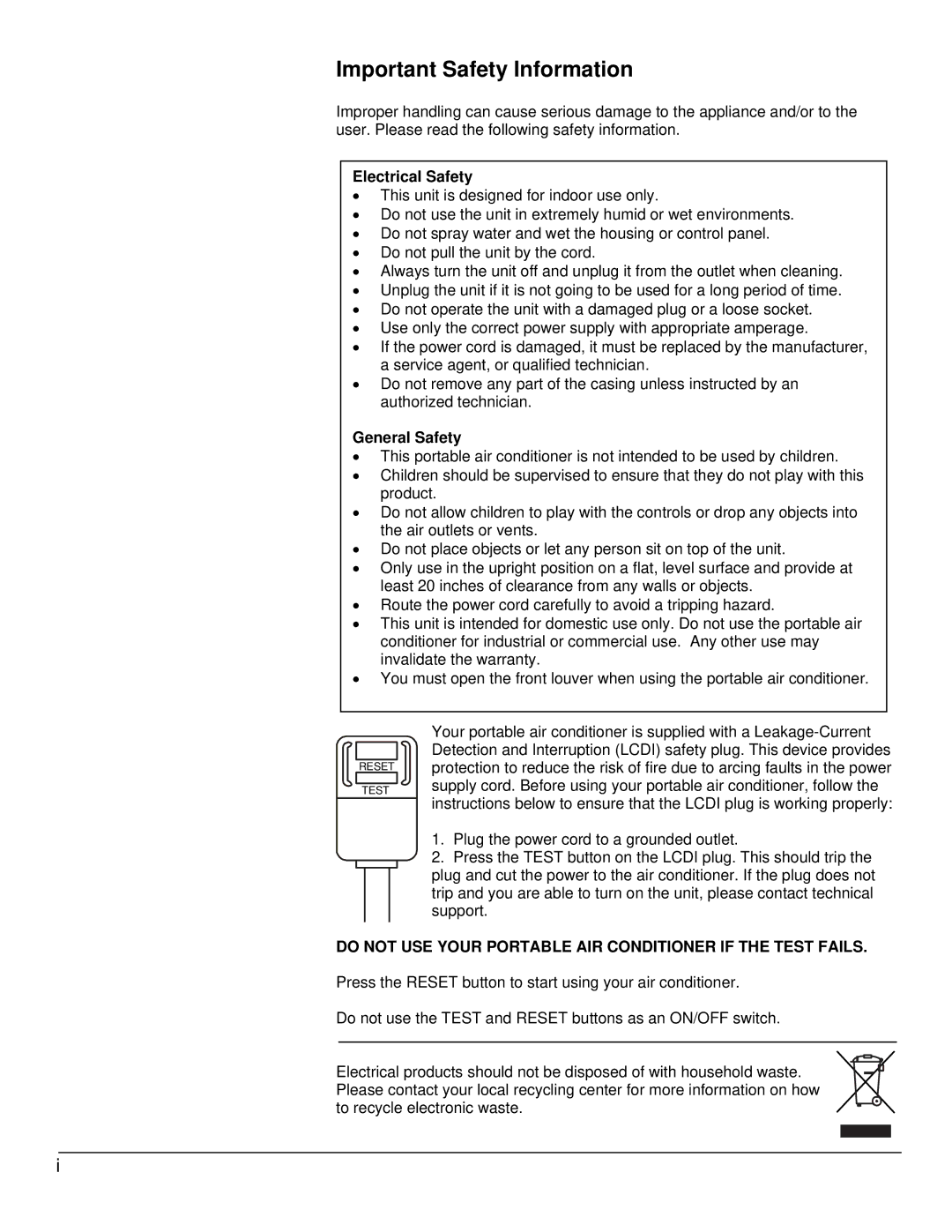 EdgeStar AP10001B owner manual Important Safety Information, Electrical Safety, General Safety 