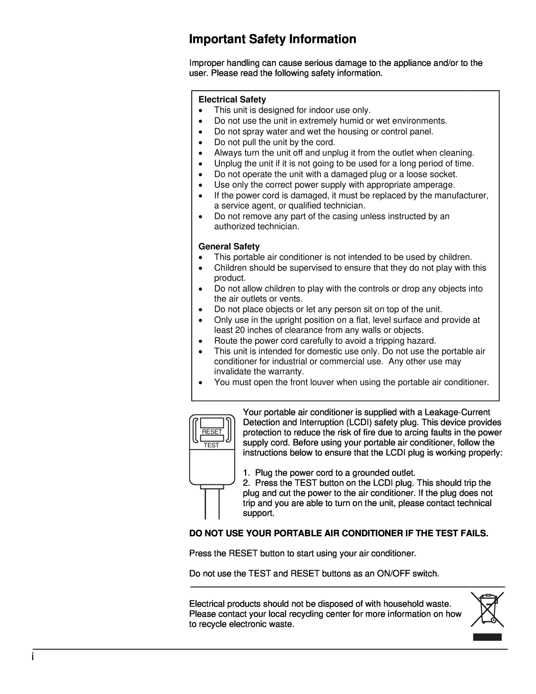 EdgeStar AP10001B owner manual Important Safety Information, Electrical Safety, General Safety 