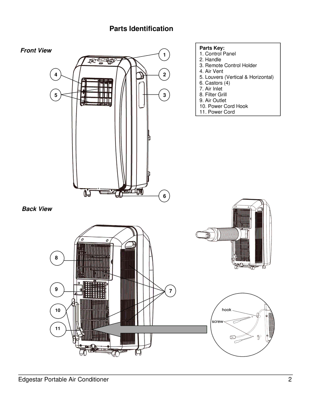 EdgeStar AP10002BL owner manual Parts Identification, Parts Key 