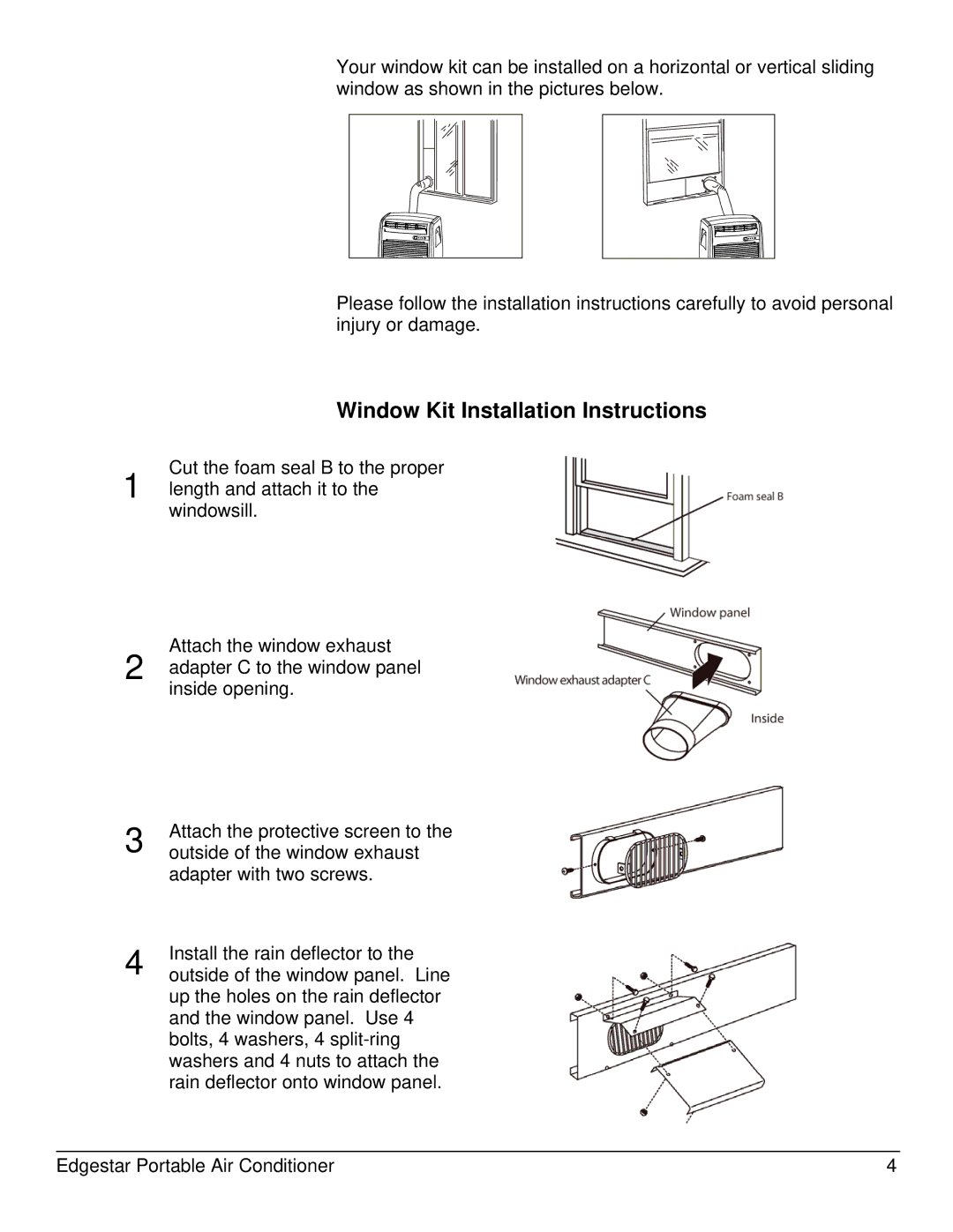 EdgeStar AP10002BL owner manual Window Kit Installation Instructions 