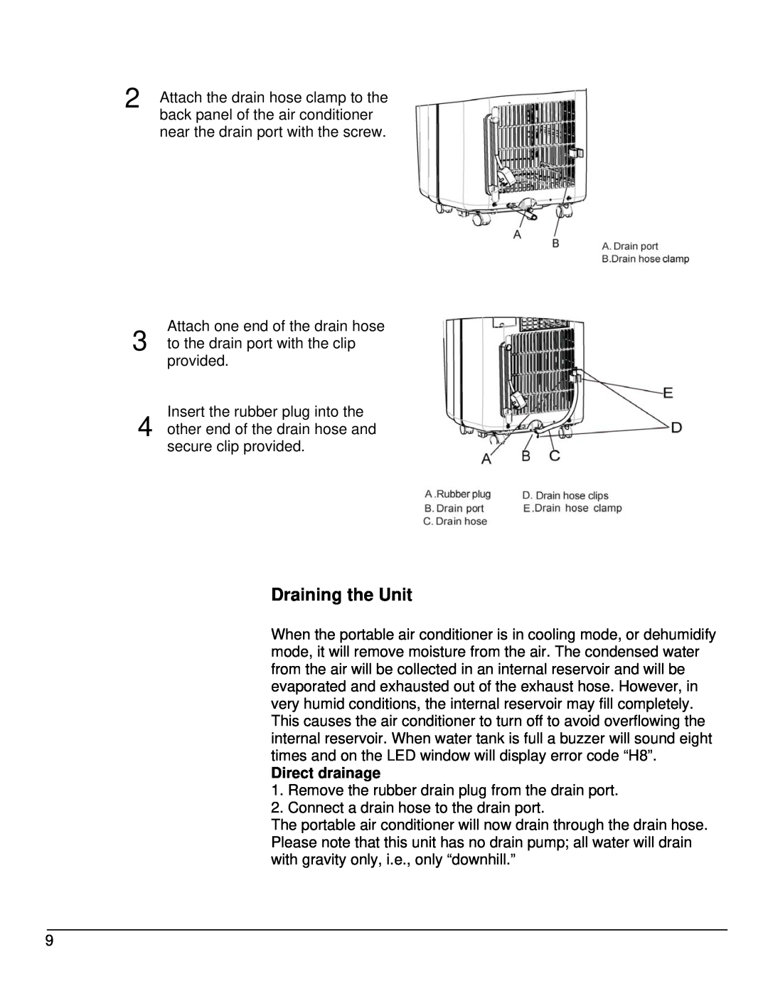 EdgeStar AP10002BL owner manual Draining the Unit, Direct drainage 
