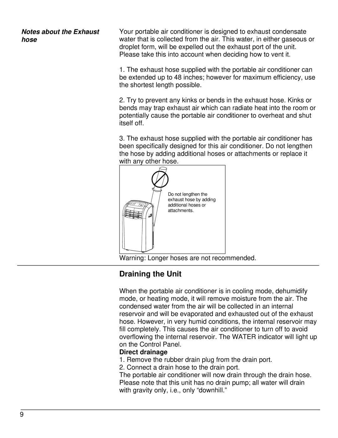 EdgeStar AP12000HS owner manual Draining the Unit, Direct drainage 