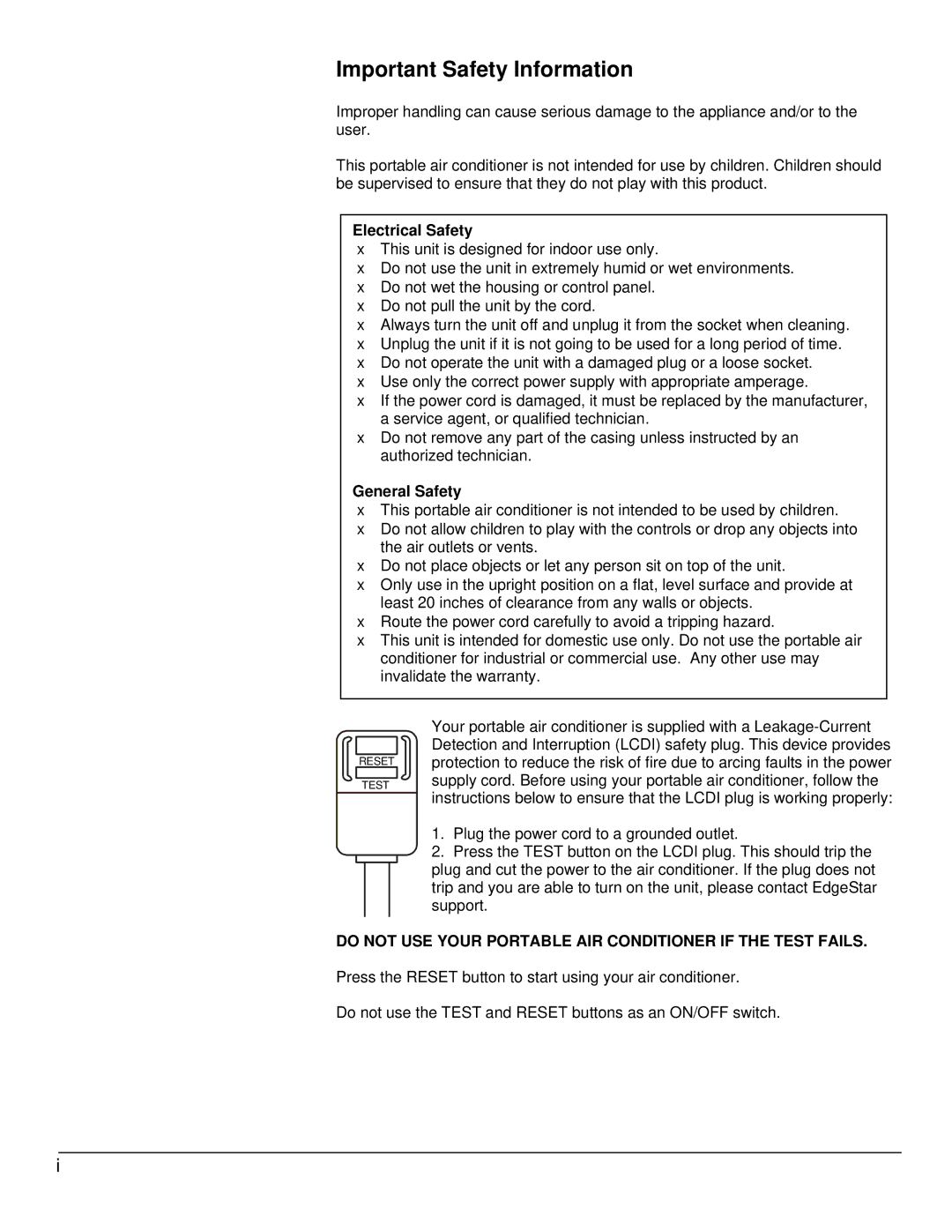 EdgeStar AP12000HS owner manual Important Safety Information, Electrical Safety 