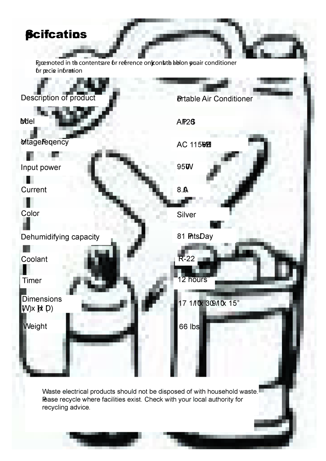 EdgeStar ap12000s manual Specifications 