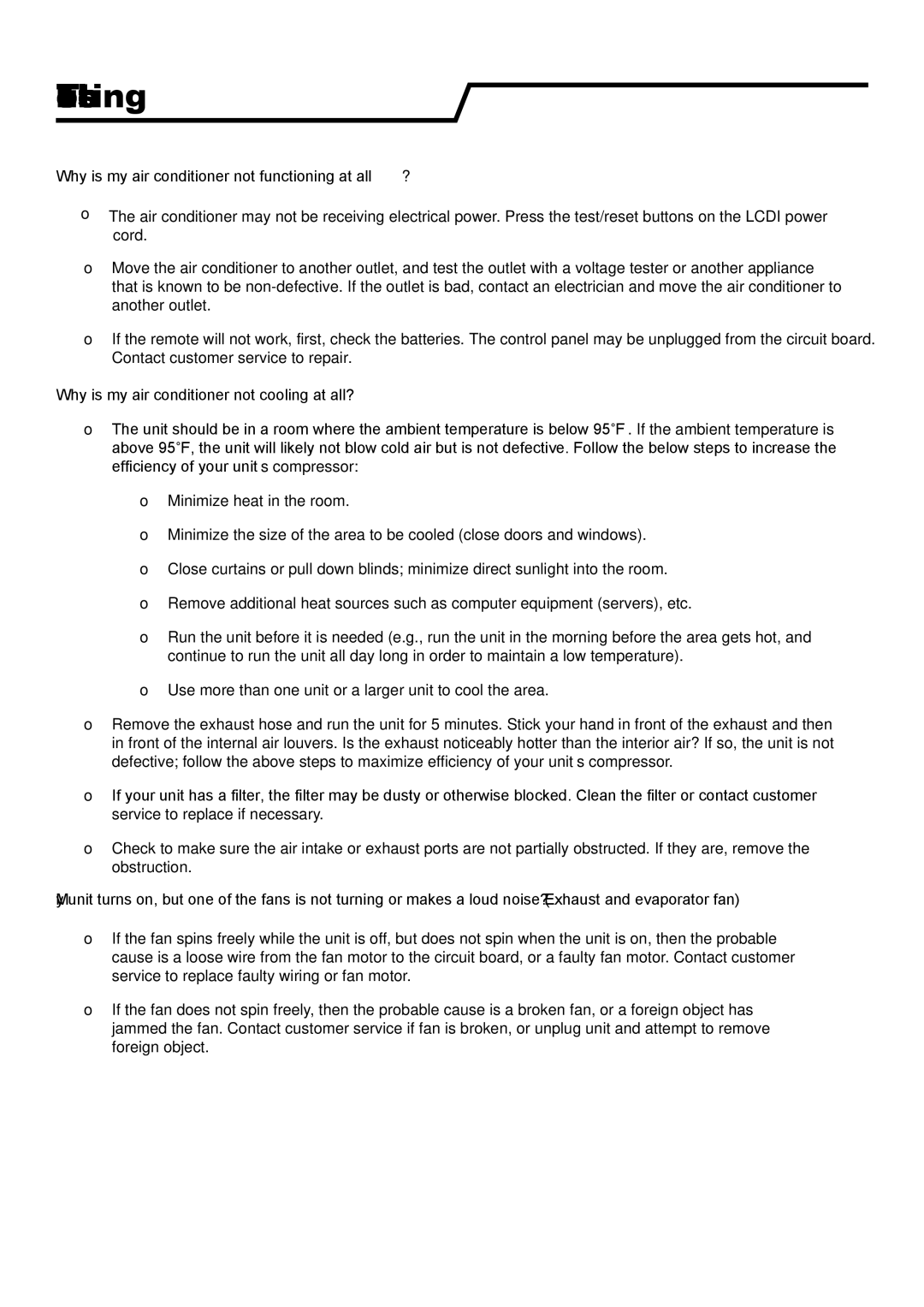 EdgeStar ap12000s manual Troubleshooting, Why is my air conditioner not functioning at all? 