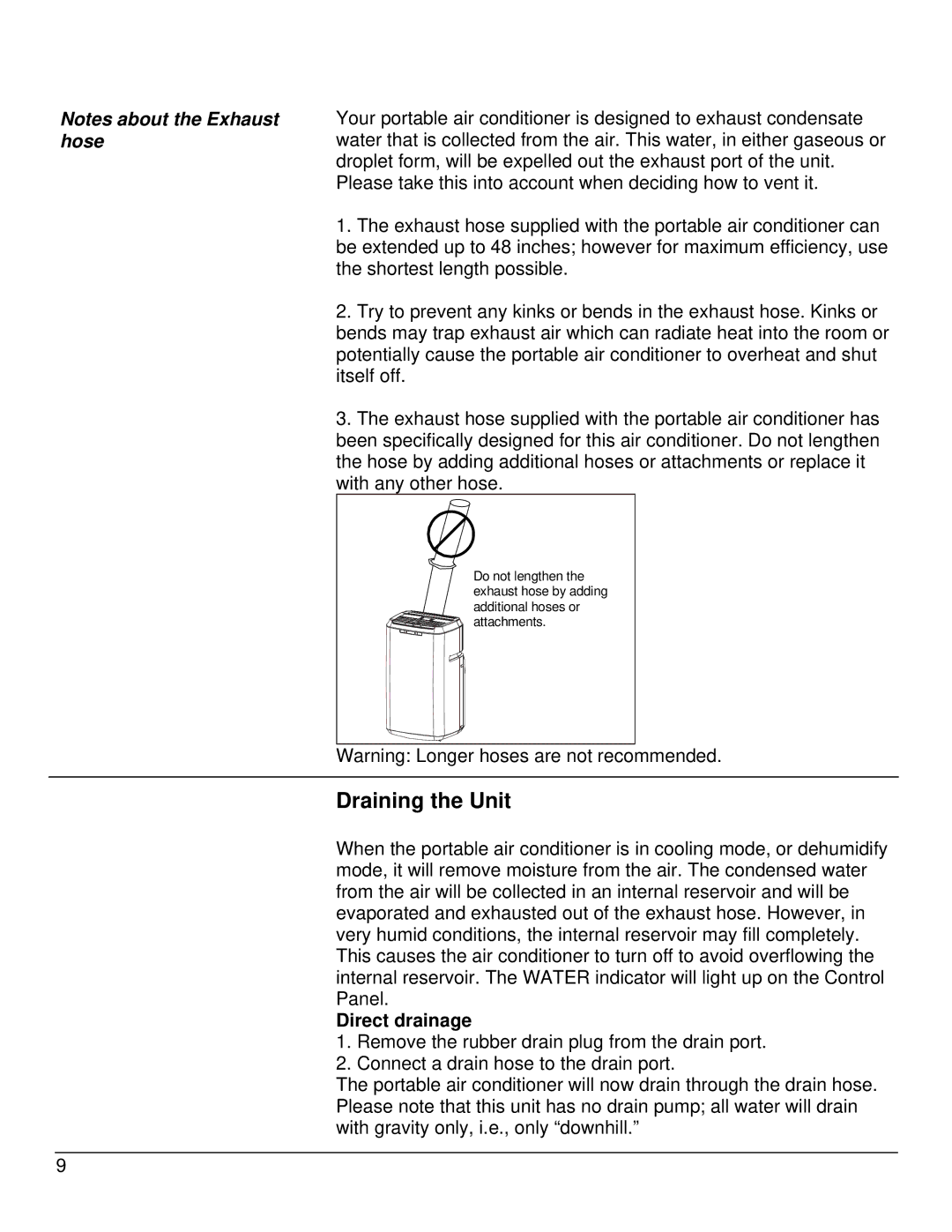 EdgeStar AP12005ECO owner manual Draining the Unit, Direct drainage 