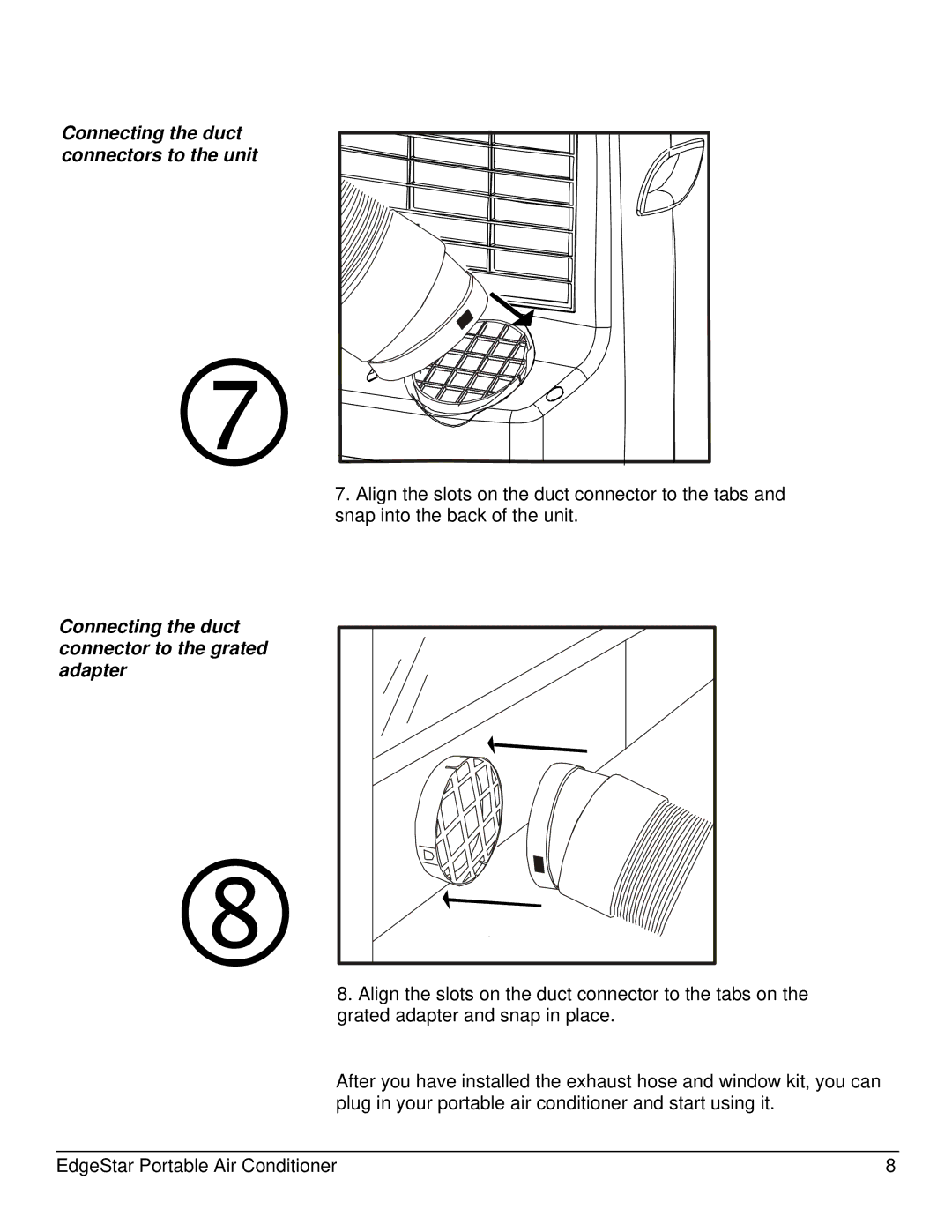 EdgeStar AP14000W Connecting the duct connectors to the unit, Connecting the duct connector to the grated adapter 