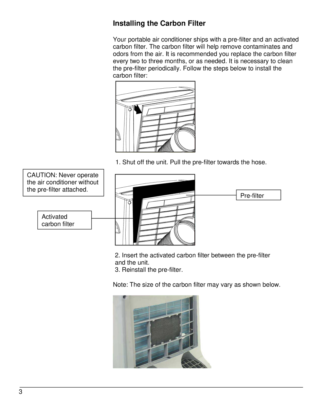 EdgeStar AP14000W owner manual Installing the Carbon Filter 