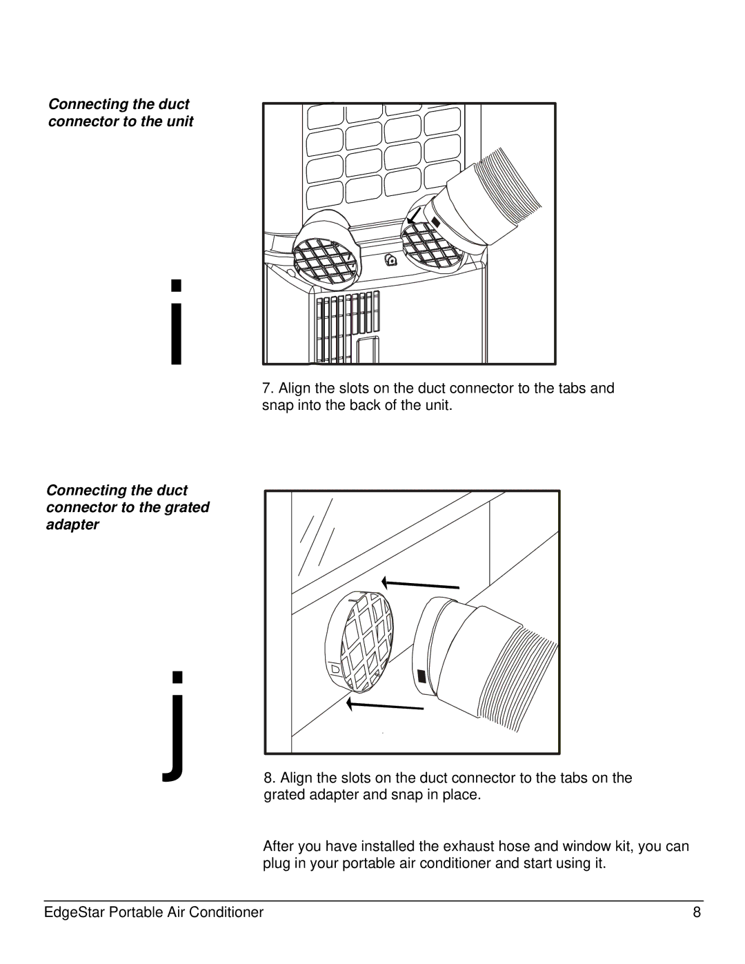 EdgeStar AP14009COM Connecting the duct connector to the unit, Connecting the duct connector to the grated adapter 