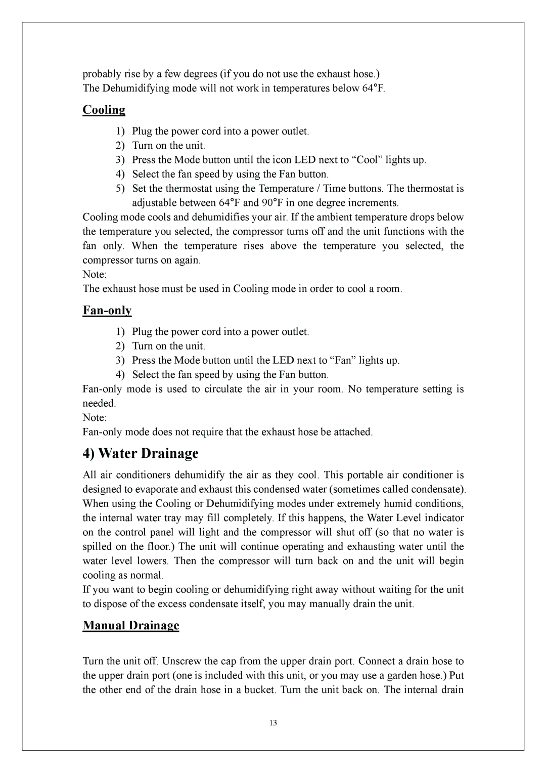 EdgeStar AP310SS manual Water Drainage, Cooling 