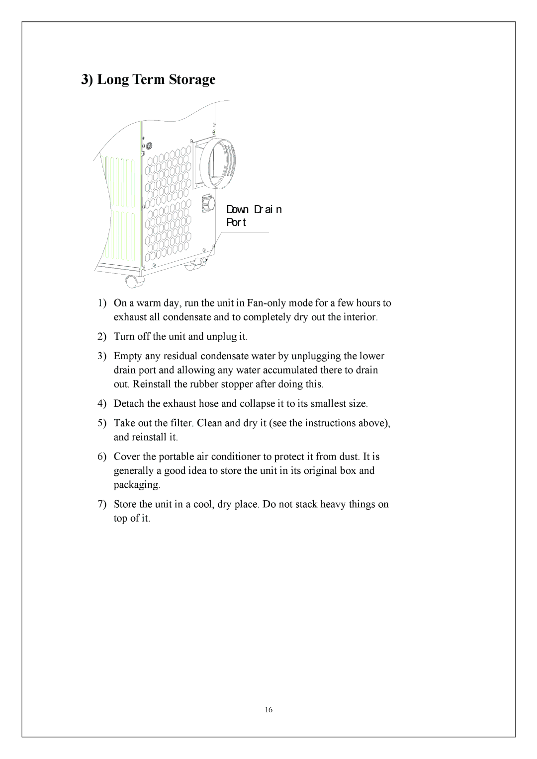 EdgeStar AP310SS manual Long Term Storage, Down Dr ai n Por t 