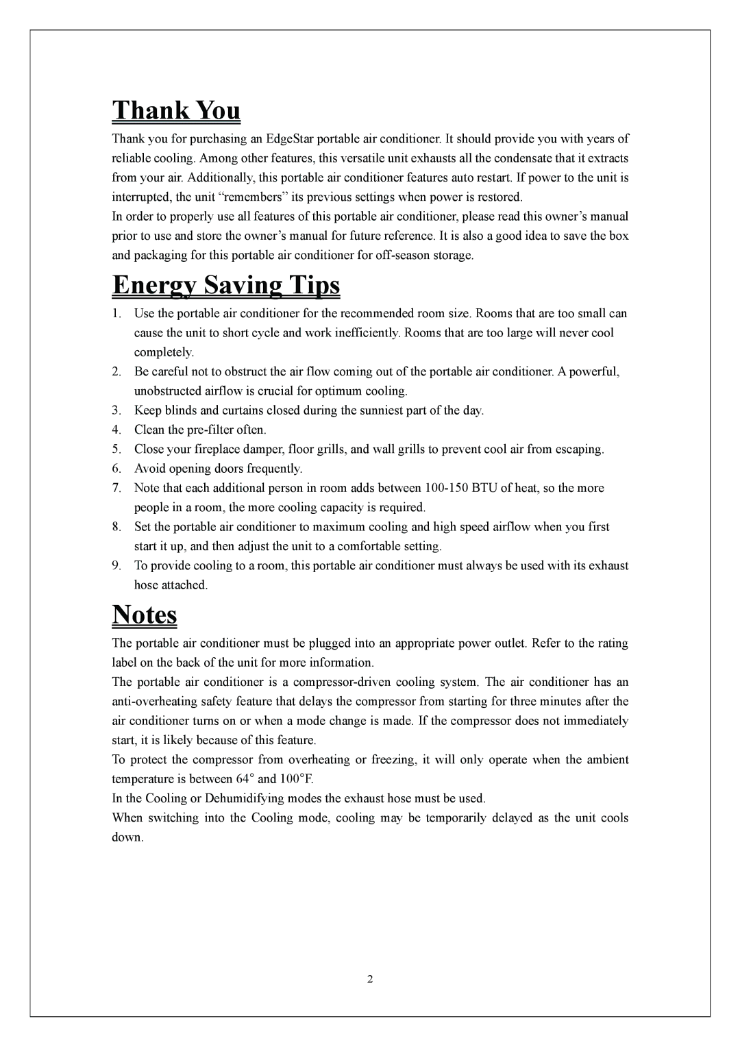 EdgeStar AP310SS manual Thank You, Energy Saving Tips 