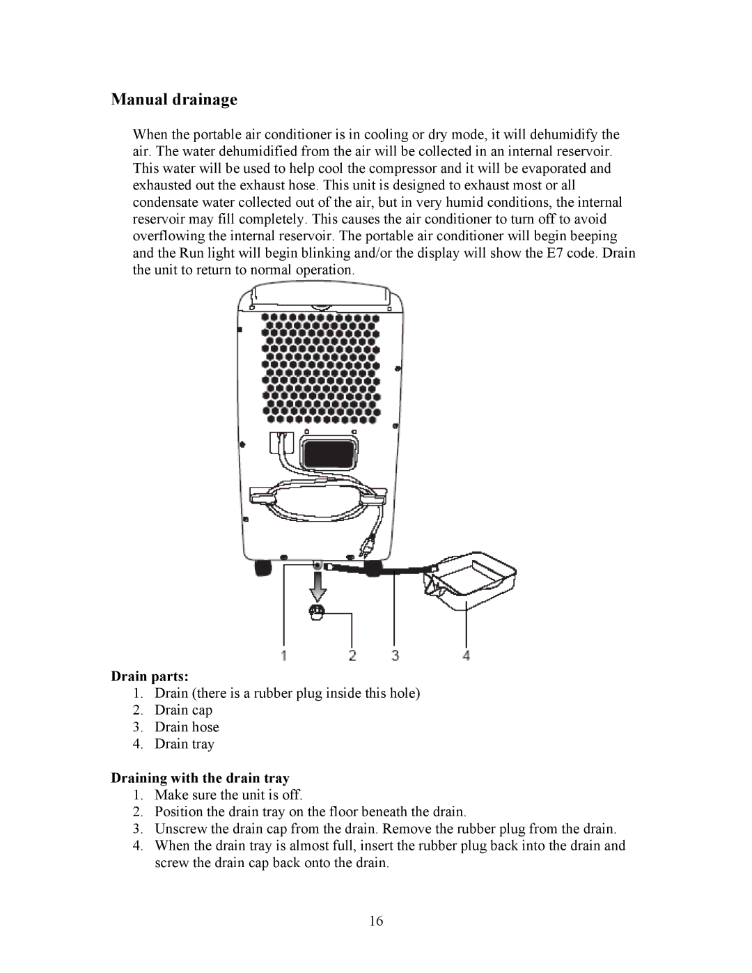 EdgeStar AP410HS manual Manual drainage, Drain parts, Draining with the drain tray 