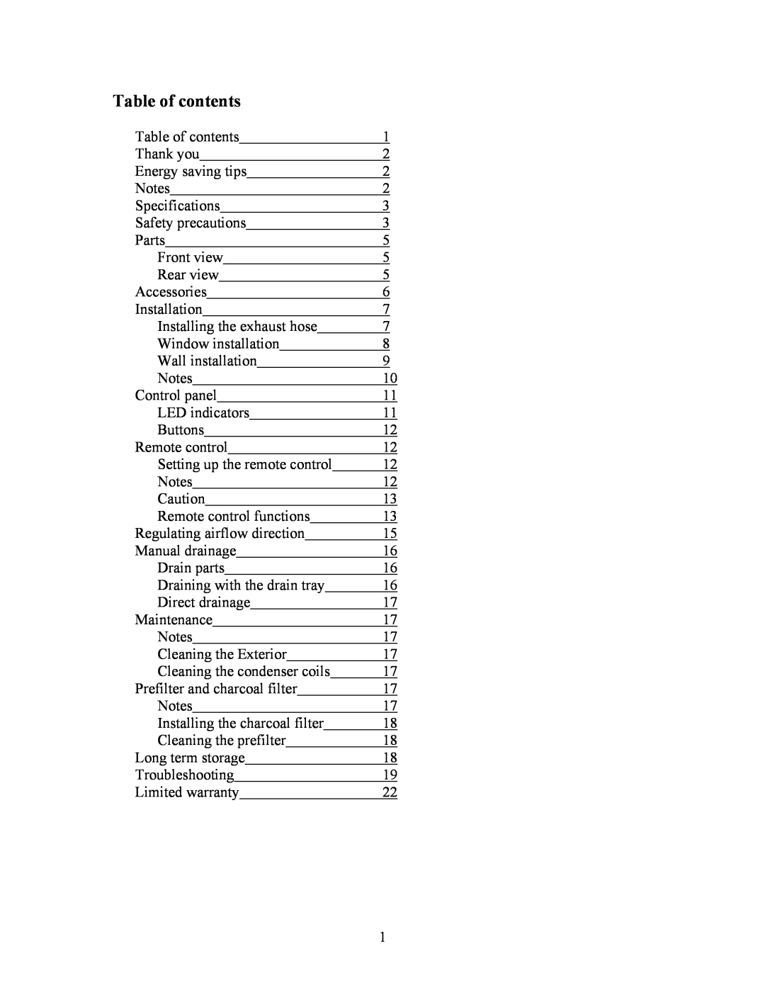 EdgeStar AP410HS manual Table of contents 