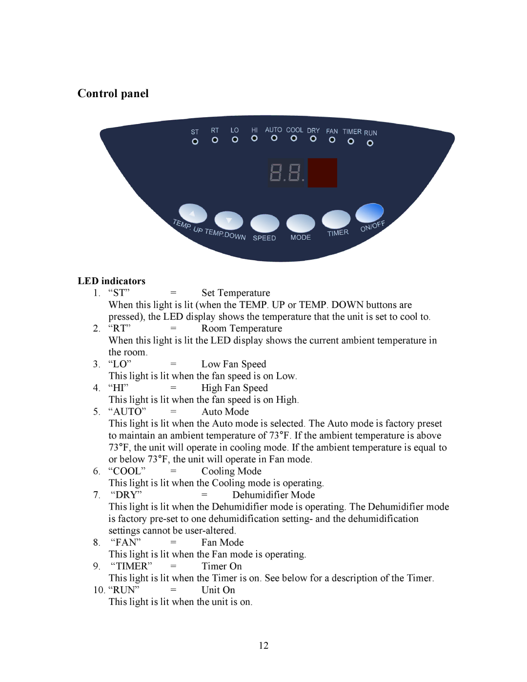 EdgeStar AP410W manual Control panel, LED indicators 