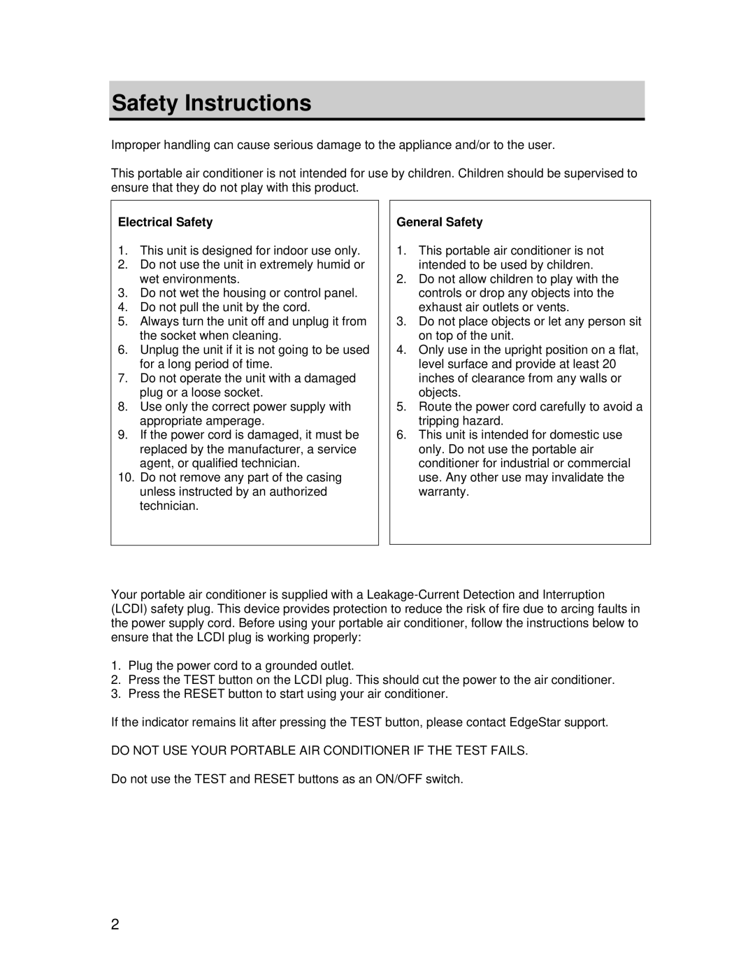 EdgeStar AP420HS owner manual Safety Instructions, Electrical Safety 