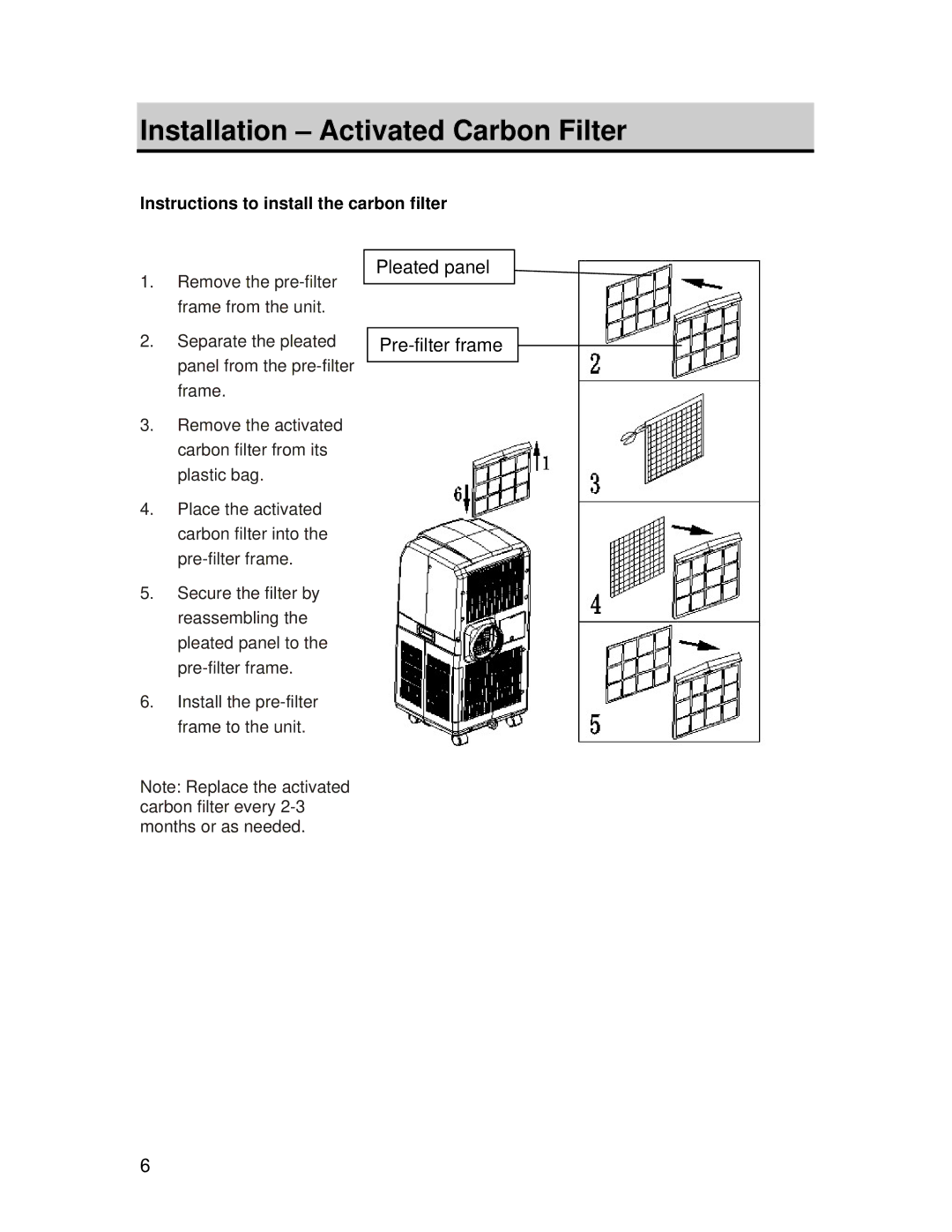 EdgeStar AP420HS owner manual Installation Activated Carbon Filter, Instructions to install the carbon filter 