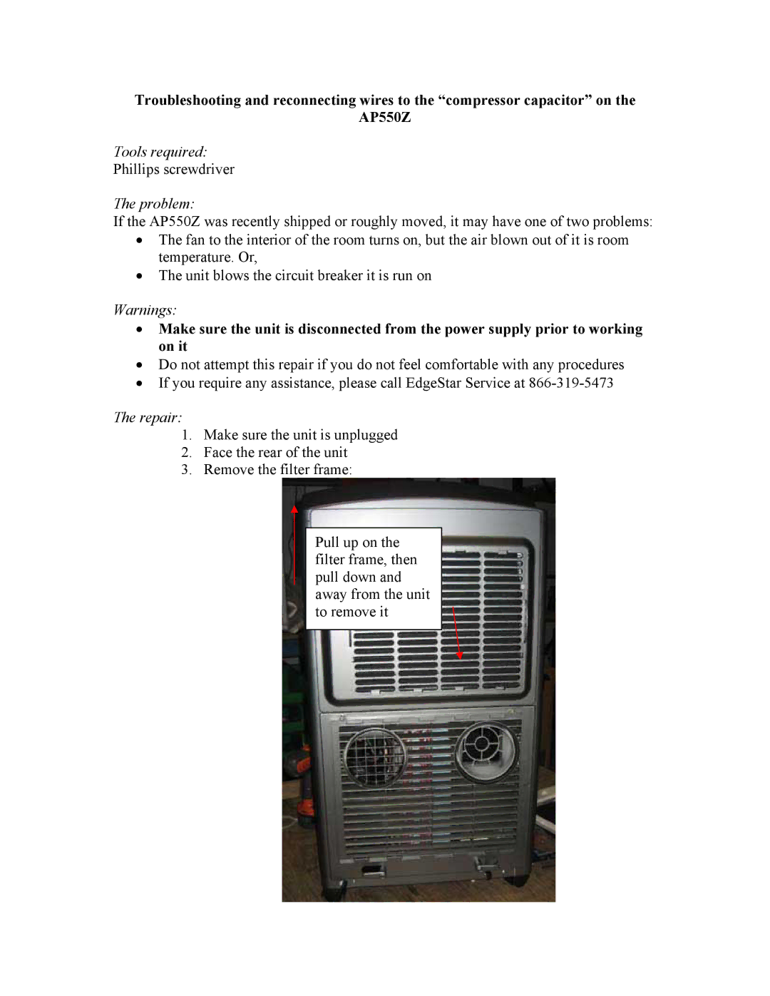 EdgeStar AP550Z manual Tools required 