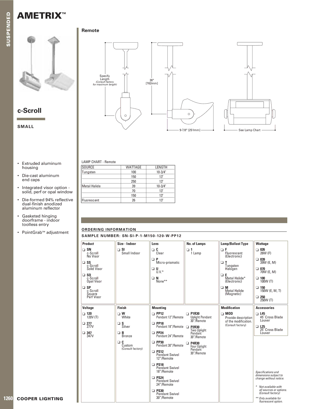 EdgeStar c-Scroll specifications A L L, Cooper Lighting, D E R I N G I N F O R M a T I O N, Mod 