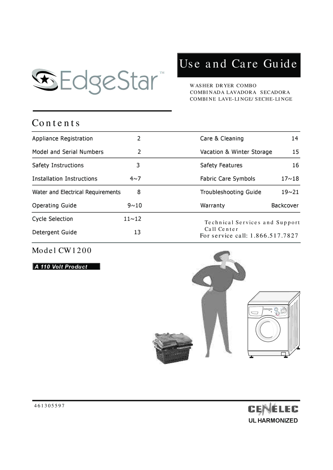 EdgeStar CW1200 installation instructions Use and Care Guide, Contents 