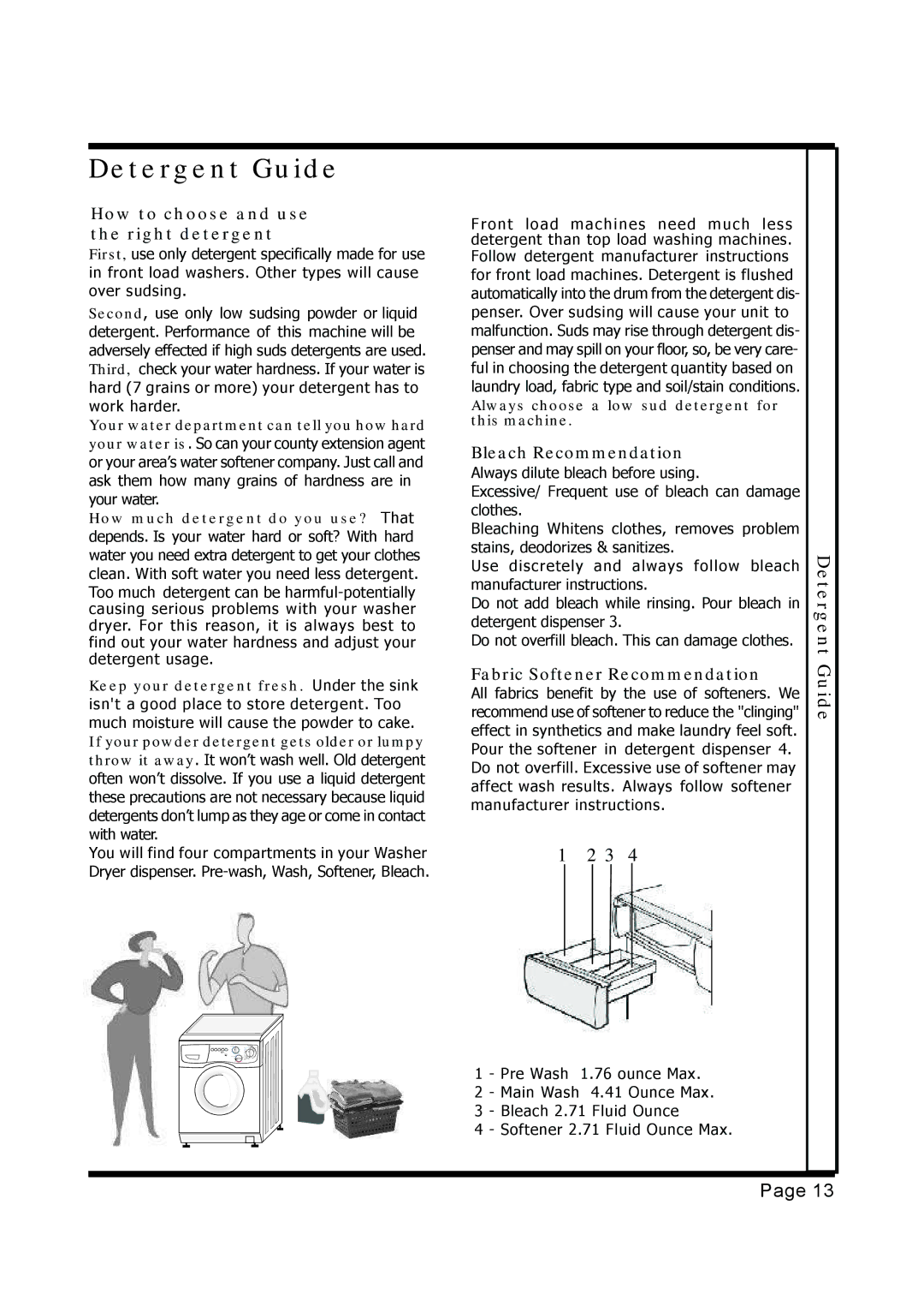 EdgeStar CW1200 installation instructions Detergent Guide, How to choose and use the right detergent, Bleach Recommendation 