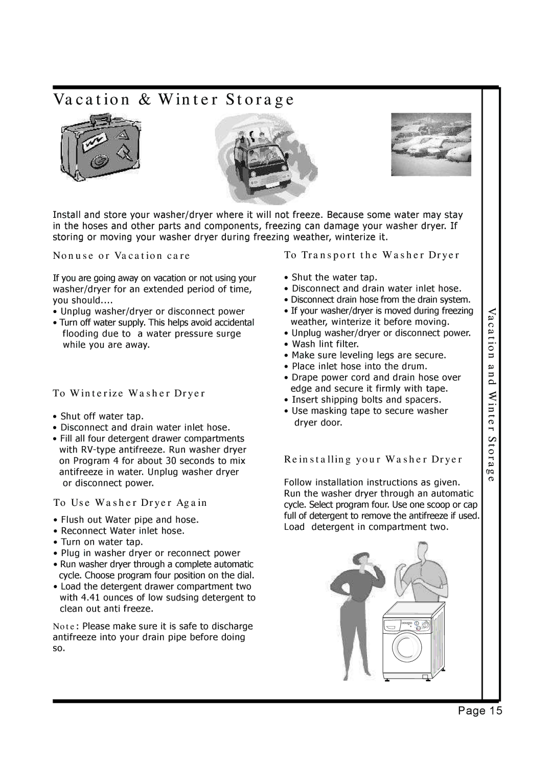 EdgeStar CW1200 installation instructions Vacation & Winter Storage 