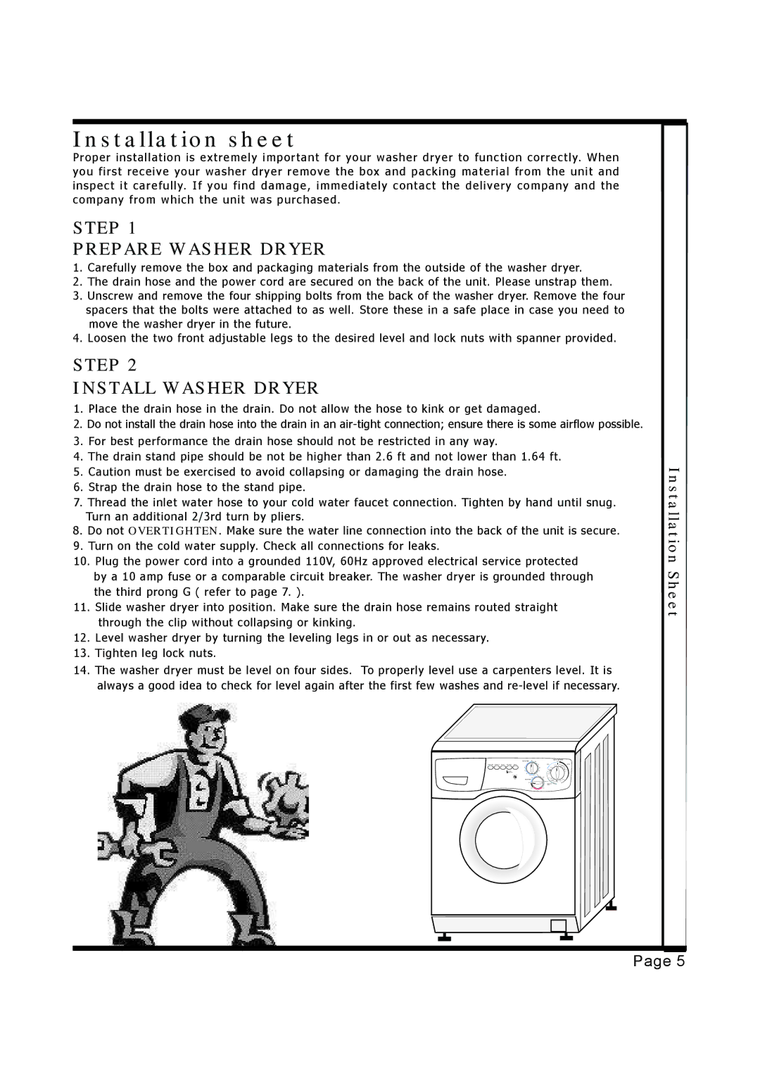 EdgeStar CW1200 installation instructions Step Prepare Washer Dryer 