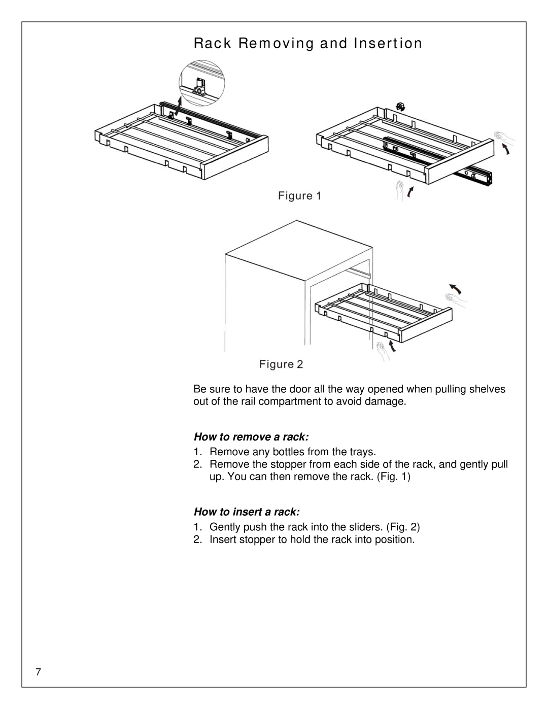 EdgeStar CWR265SZ owner manual Rack Removing and Insertion, How to remove a rack 