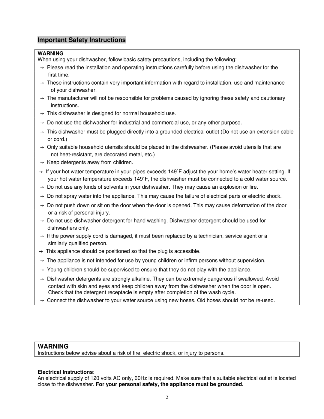 EdgeStar DWP45E owner manual Important Safety Instructions, Electrical Instructions 