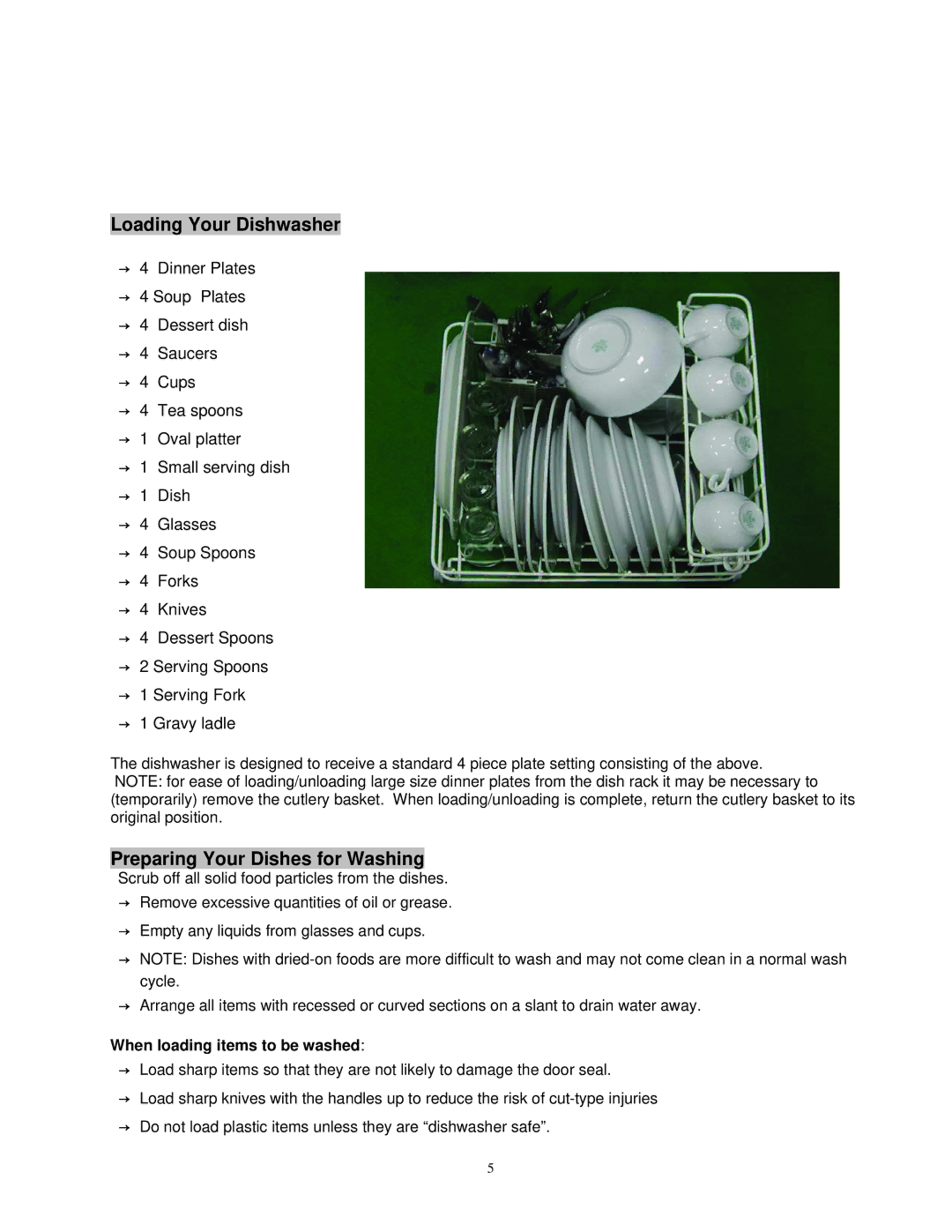 EdgeStar DWP45E owner manual Loading Your Dishwasher, Preparing Your Dishes for Washing, When loading items to be washed 