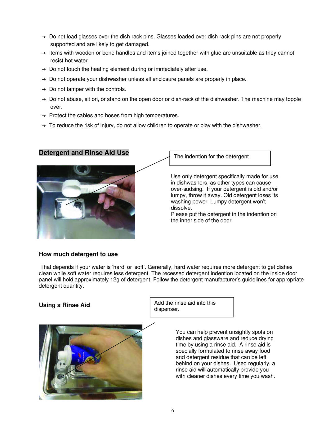 EdgeStar DWP45E owner manual Detergent and Rinse Aid Use, How much detergent to use, Using a Rinse Aid 