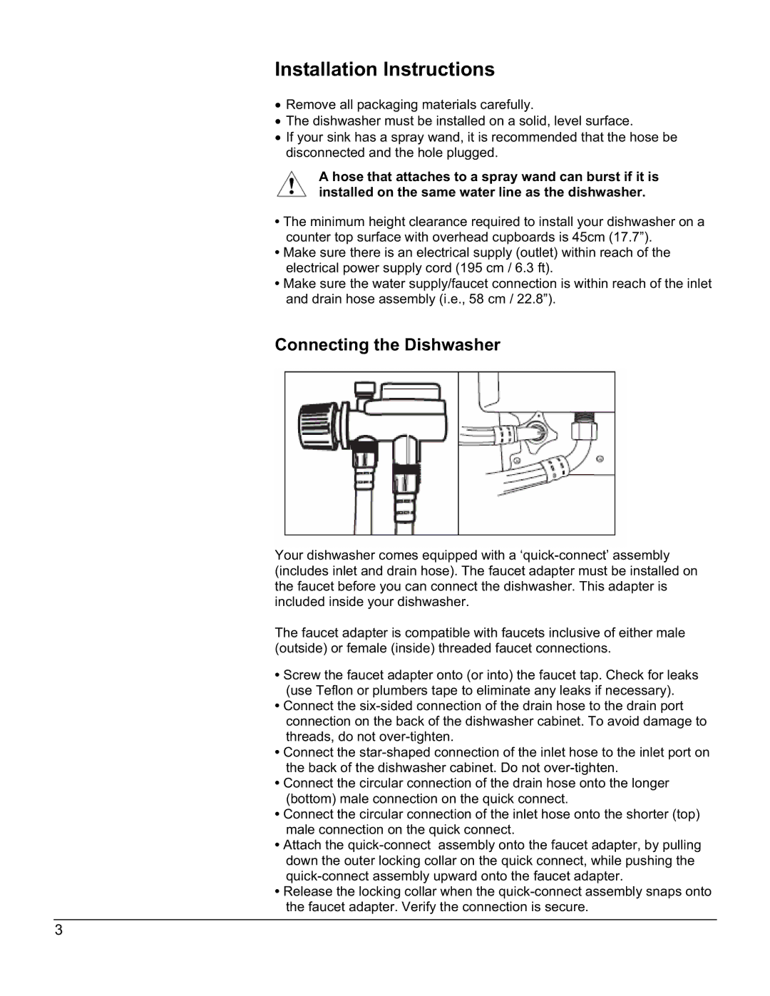 EdgeStar DWP60ES owner manual Installation Instructions, Connecting the Dishwasher 