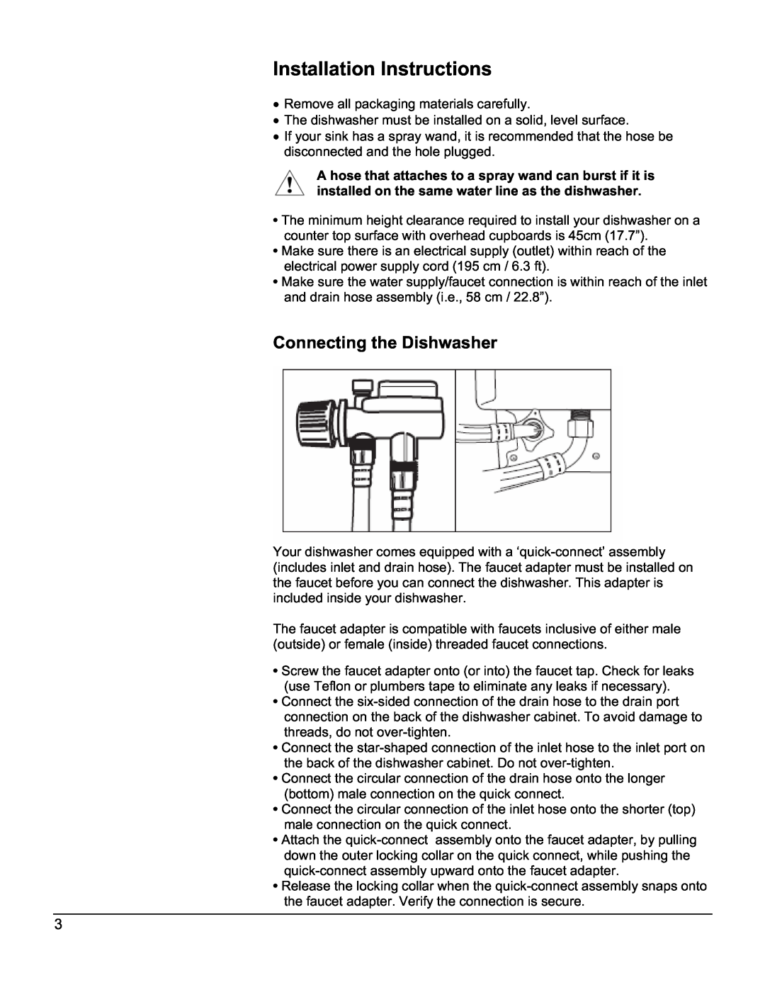 EdgeStar DWP60ES owner manual Installation Instructions, Connecting the Dishwasher 