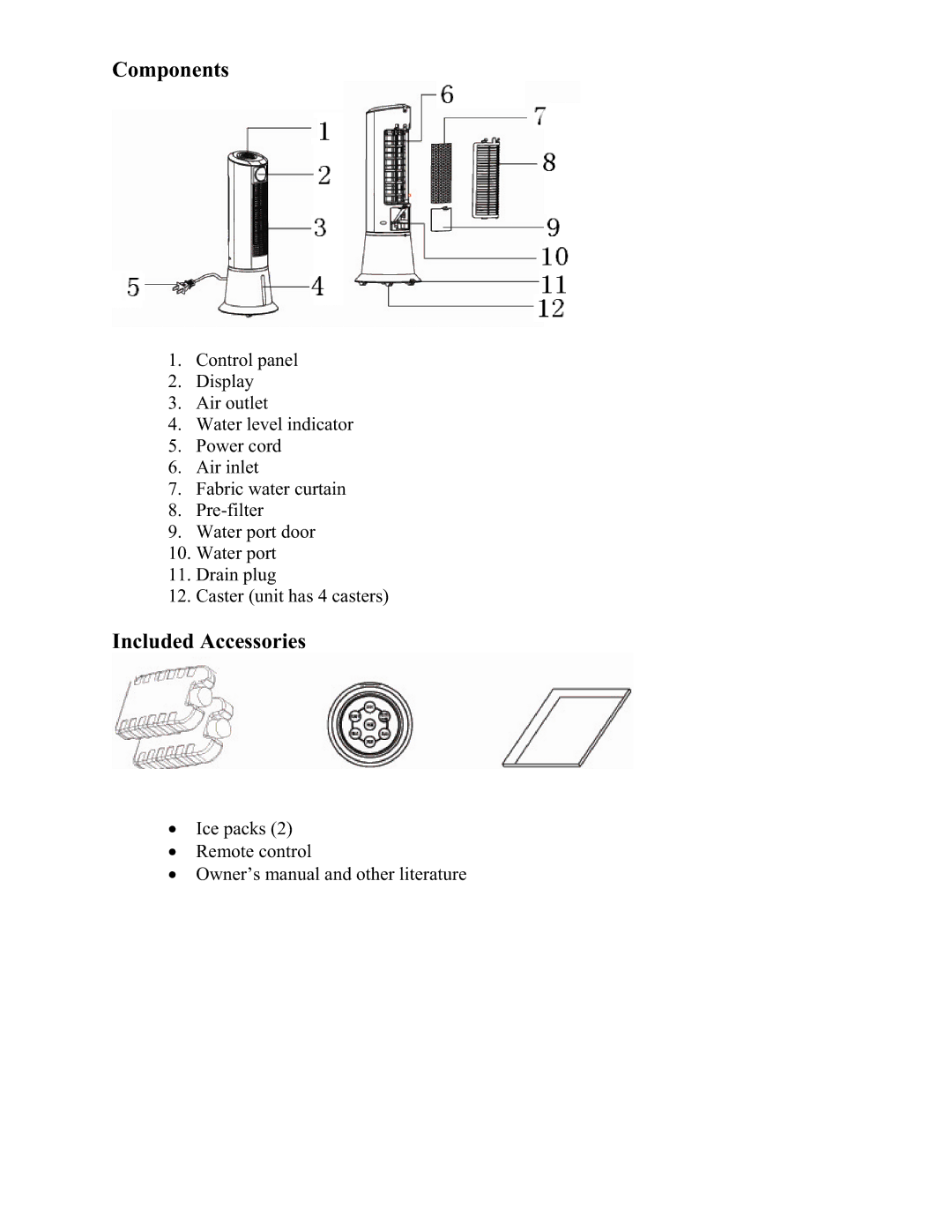 EdgeStar EAC211TS manual Components, Included Accessories 