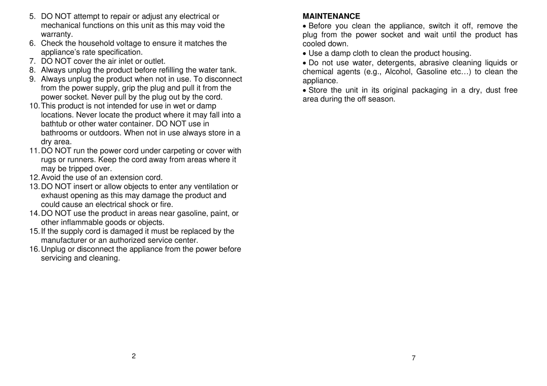 EdgeStar EAC420 manual Maintenance 