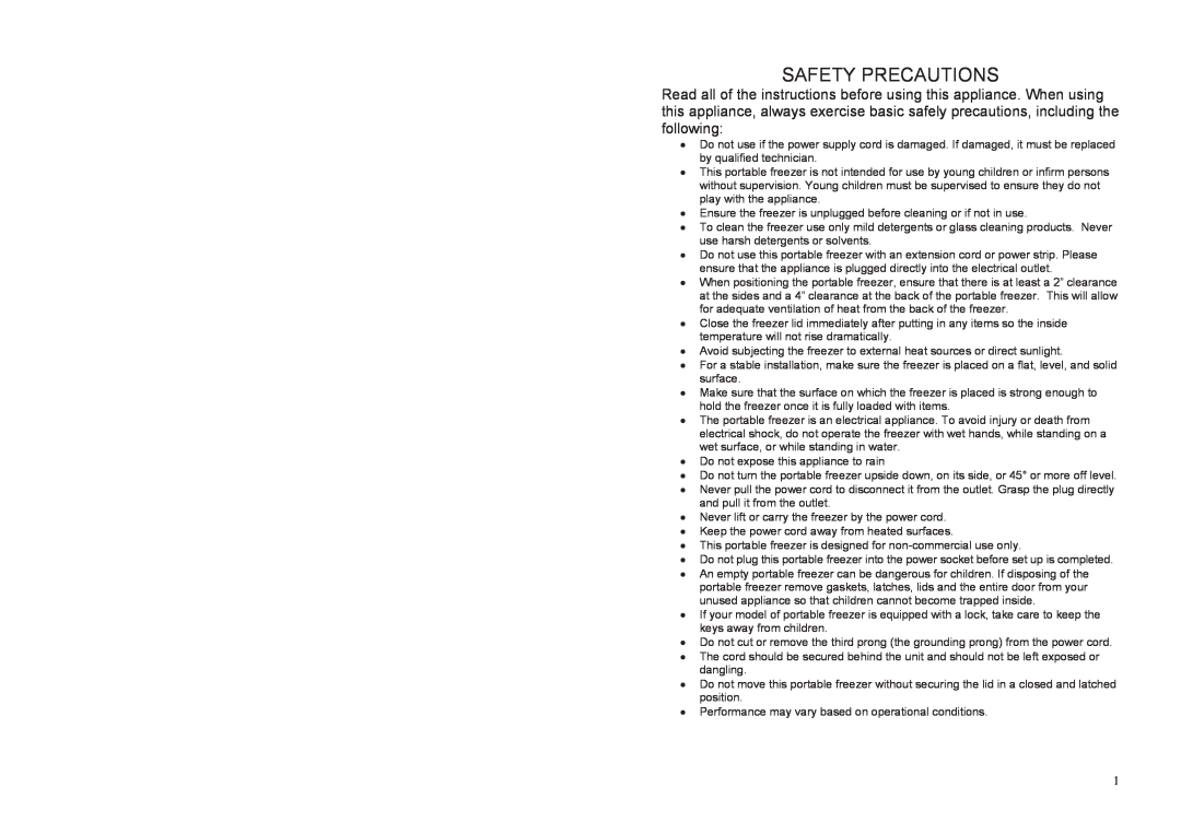 EdgeStar FP430-FP860 manual Safety Precautions 