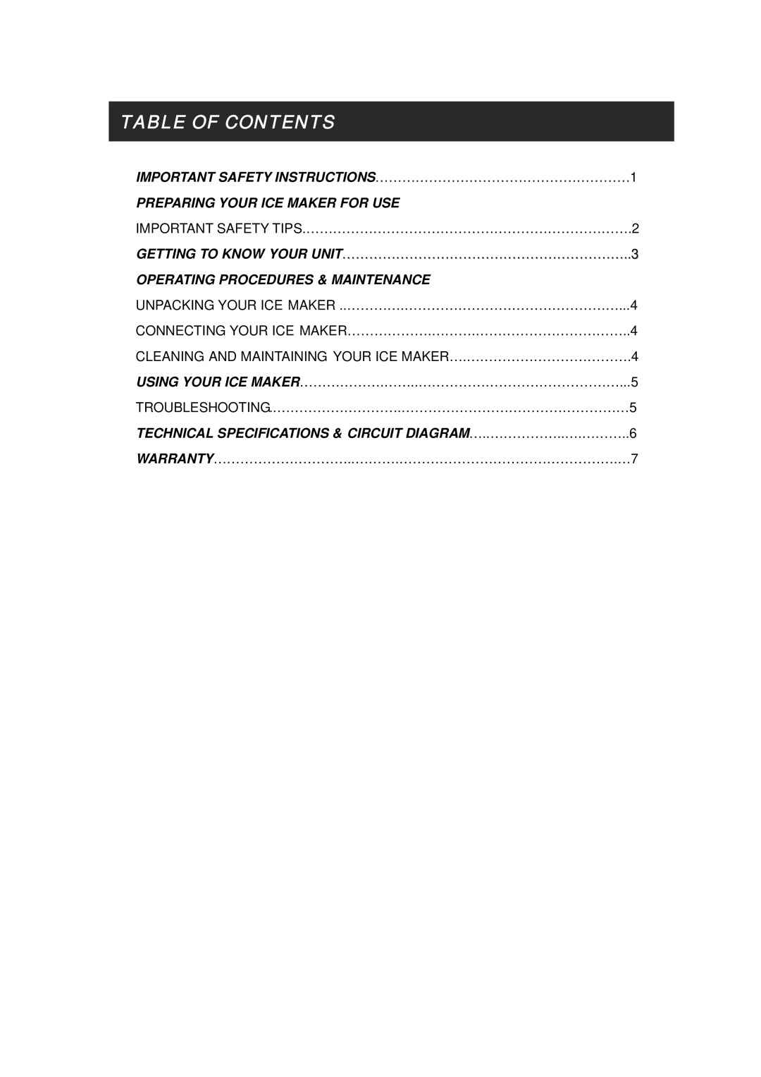 EdgeStar HZB- 12 important safety instructions Table of Contents 