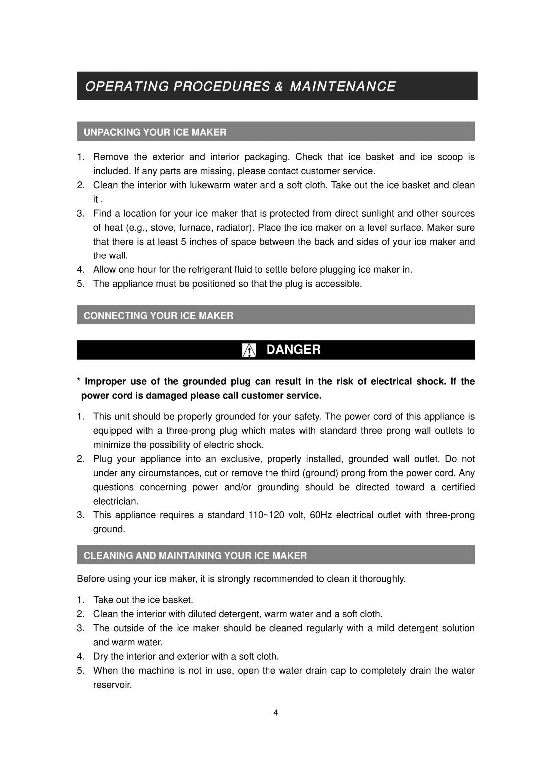 EdgeStar HZB- 12 Operating Procedures & Maintenance, Unpacking Your ICE Maker, Connecting Your ICE Maker 