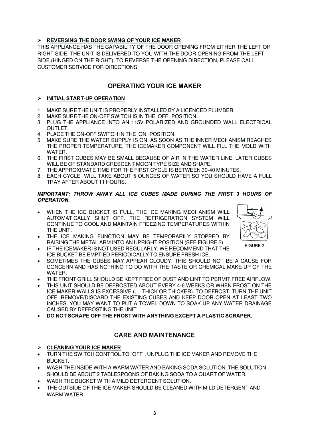 EdgeStar IB120SS owner manual Operating Your ICE Maker, Care and Maintenance, ¾ Reversing the Door Swing of Your ICE Maker 