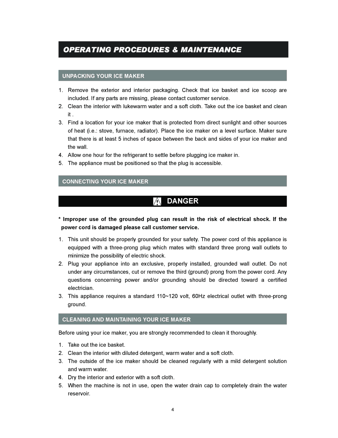 EdgeStar IP200 owner manual Operating Procedures & Maintenance, Unpacking Your ICE Maker, Connecting Your ICE Maker 