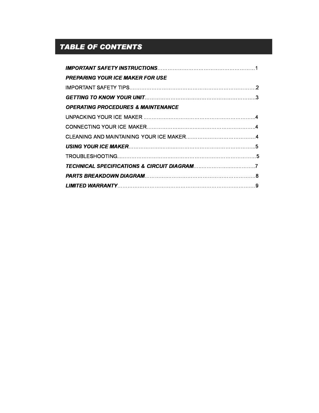 EdgeStar IP200 owner manual Table Of Contents 